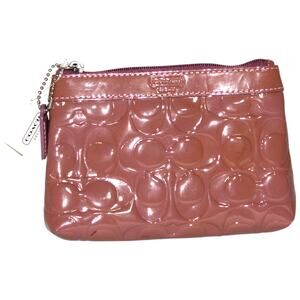 Coach Pink Zippered Pouch Embossed Logo Print NWT